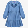 Maternity Dress Blue Floral Embroidered Tiered