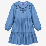 Maternity Dress Blue Floral Embroidered Tiered