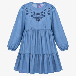 Maternity Dress Blue Floral Embroidered Tiered