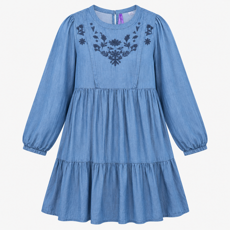 Maternity Dress Blue Floral Embroidered Tiered