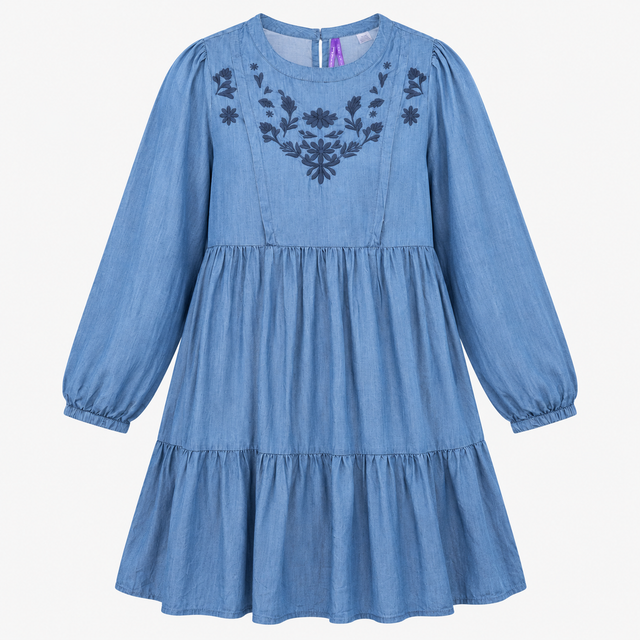 Maternity Dress Blue Floral Embroidered Tiered