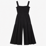 Black Embroidered Smocked Jumpsuit Viscose