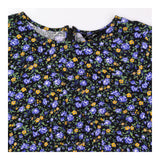 Black Blue Floral Puff Sleeve Mini Dress