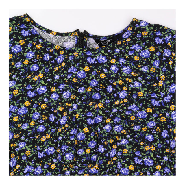 Black Blue Floral Puff Sleeve Mini Dress