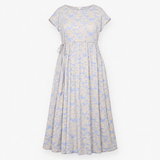Midi Dress Blue Yellow Abstract Print Drawstring W