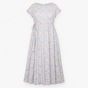 Midi Dress Blue Yellow Abstract Print Drawstring W