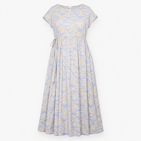 Midi Dress Blue Yellow Abstract Print Drawstring W