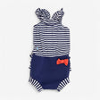 Swimming Costume Ruffled Navy Striped With Bow