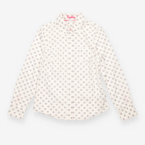 Cotton Shirt Ivory Grey Polka Dot Long Sleeve