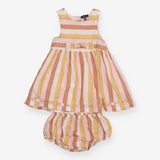 Summer Dress Brown, Pink, Mustard, White and Metal