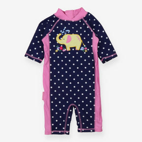 Swimsuit Full Navy Spotted with Elephant Applique