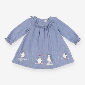 Dress blue cord LS penguins