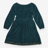Dress Long Sleeve Teal Velour - Gold Star Trim