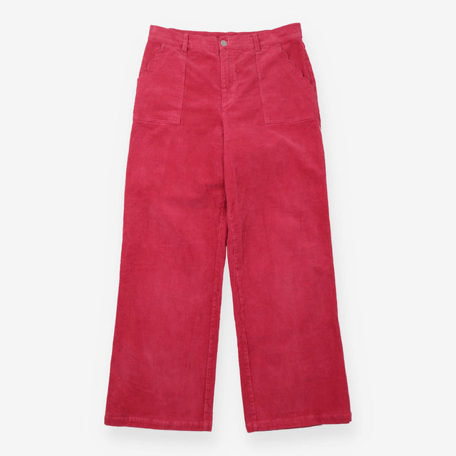 Cropped Trousers Berry Red Corduroy Scalloped Pock