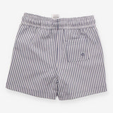 Blue and white drawstring waist swim shorts