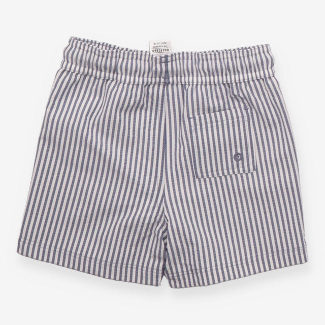 Blue and white drawstring waist swim shorts