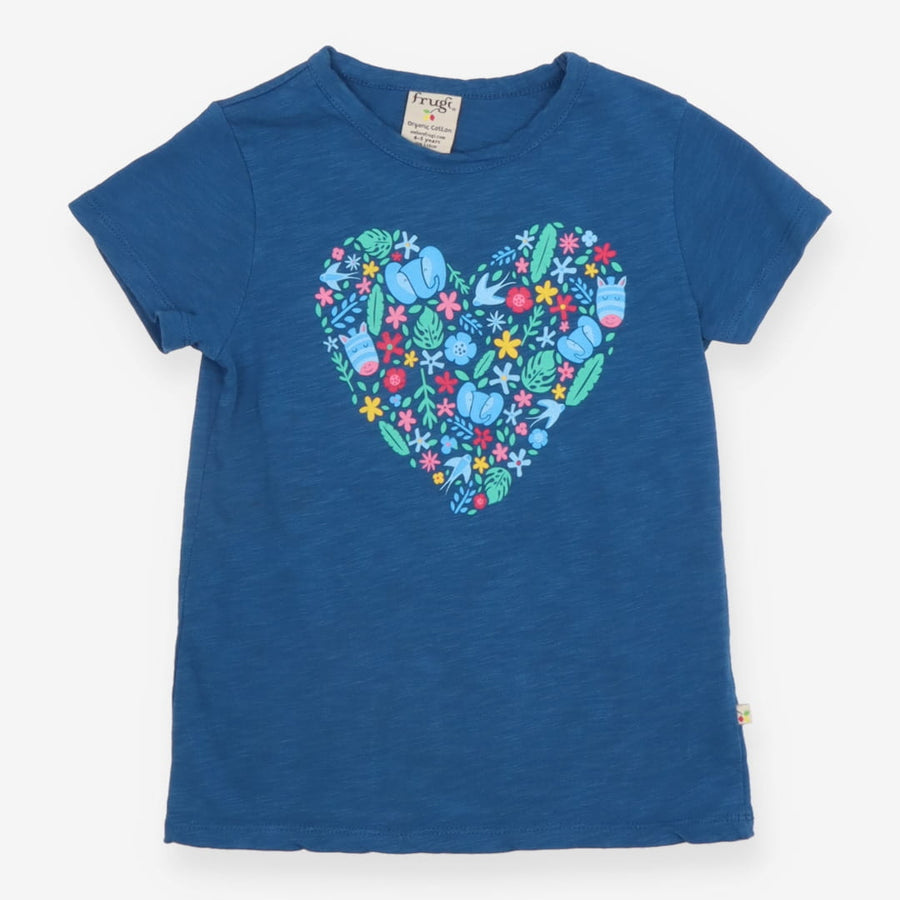 Tee Blue Teal with Heart Elephants and Zebra Heads