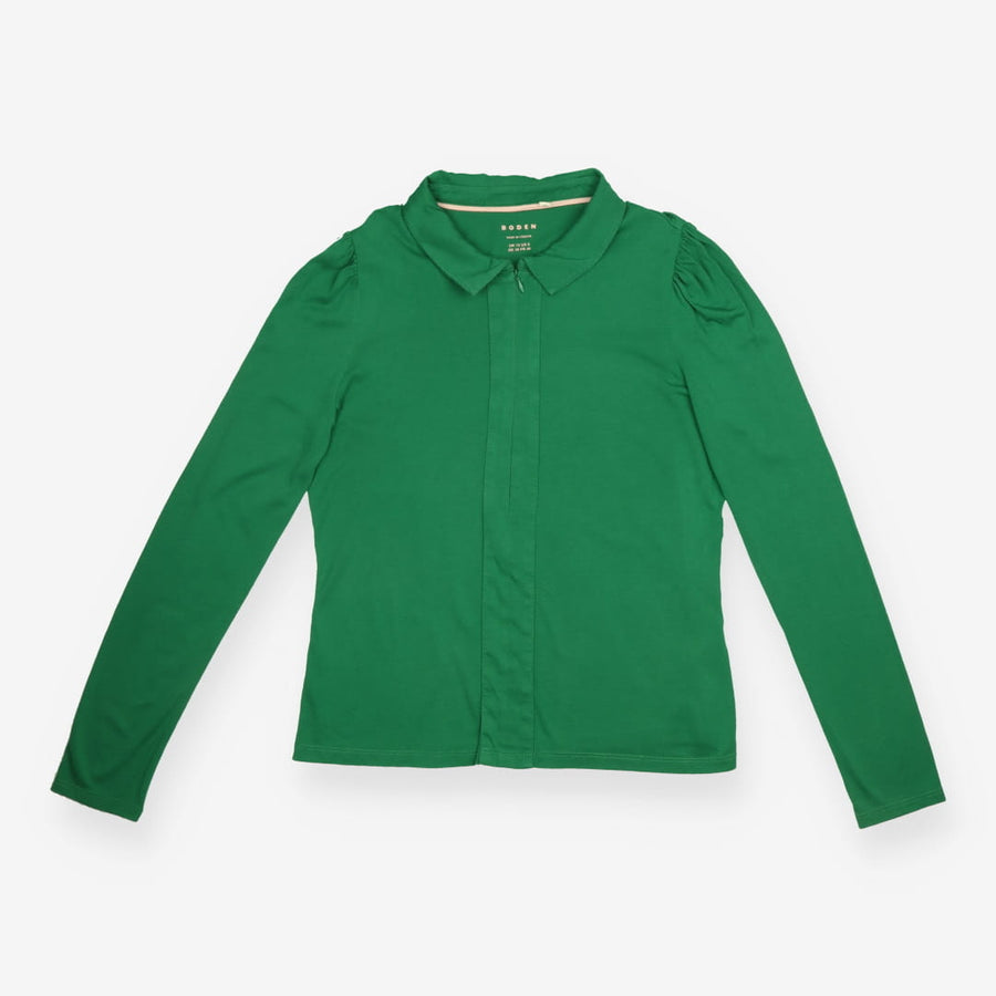 Jersey Top Bright Green Long Sleeve Gathered Shoul
