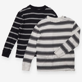 T-Shirts Long Sleeved Black and White Striped 2-Pa