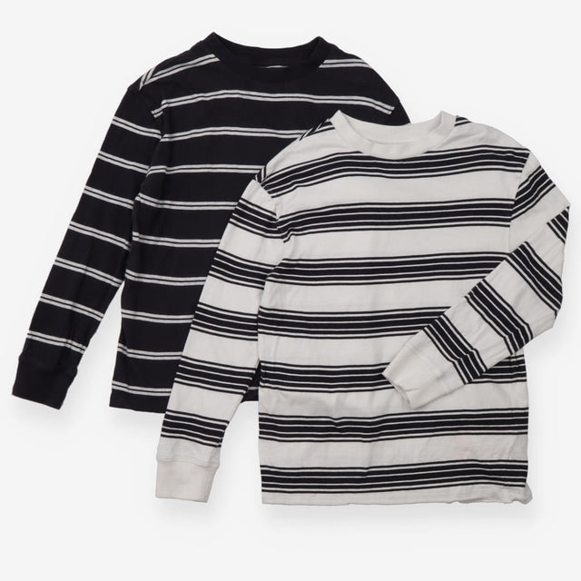 T-Shirts Long Sleeved Black and White Striped 2-Pa