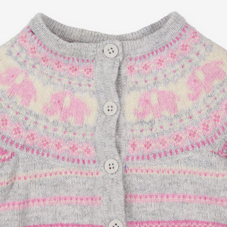 Grey and pink elephant fairisle cardigan