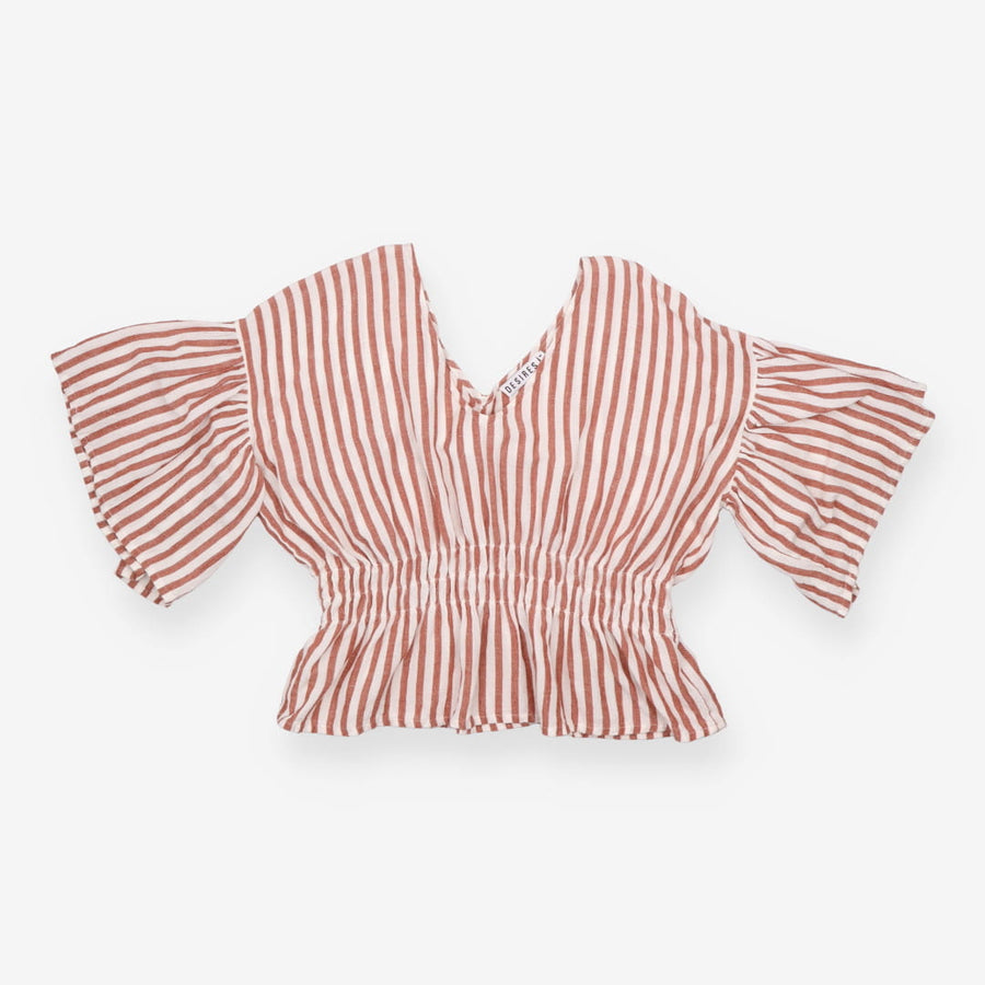 Blouse Red Cream Linen Cotton Short Sleeve
