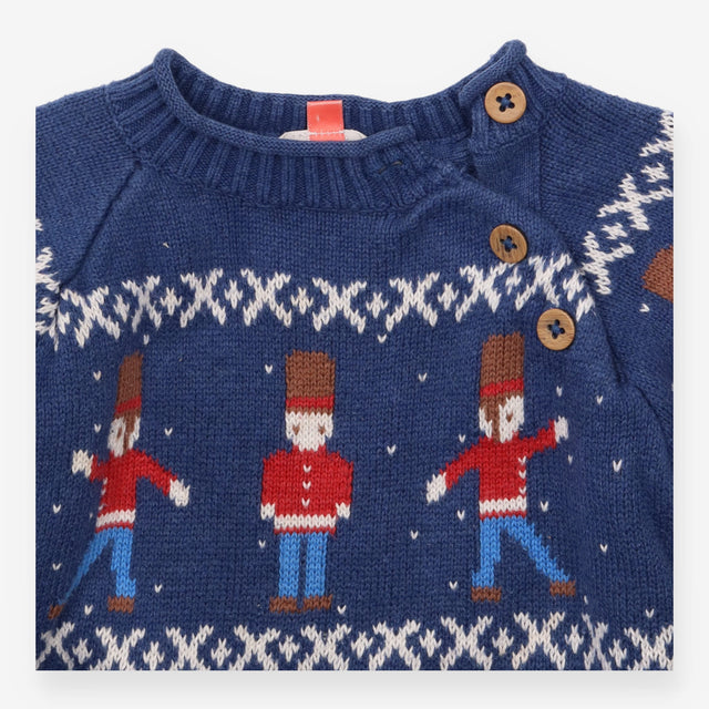 Blue knit sweater with soldiers