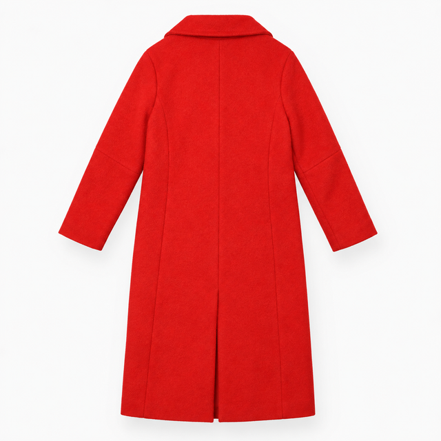 Red Wool Blend Single Breasted Coat