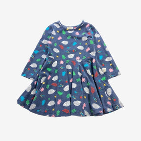 Blue LS Hedgehog and Leaves Jersey Dress