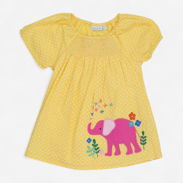 Dress Yellow with Applique Elephant