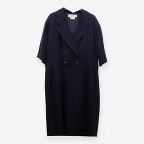 Vintage Double‑Breasted Blazer Dress – Navy, Gold 