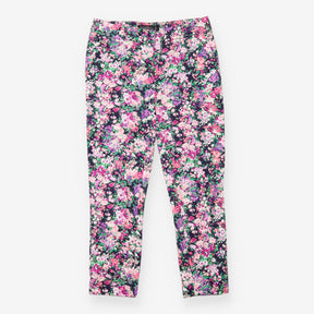 Navy Floral Print Slim Leg Trousers