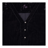 Velvet Dress Black V Neck Button Front Long Sleeve