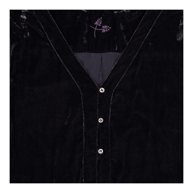 Velvet Dress Black V Neck Button Front Long Sleeve