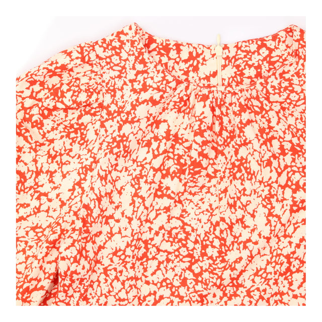 Midi Dress Red Cream Abstract Print Cotton
