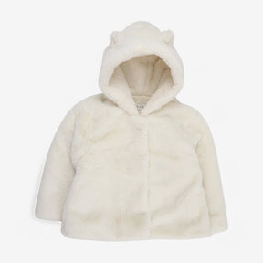 Coat cream fur with hood and ears 