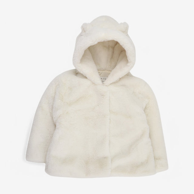 Coat cream fur with hood and ears 