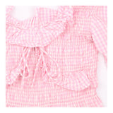 Top Pink Gingham Cropped Smocked Peplum Puff Sleev