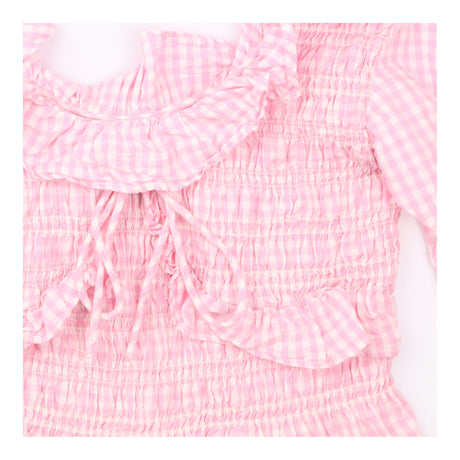 Top Pink Gingham Cropped Smocked Peplum Puff Sleev
