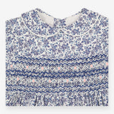 Smocked Long Sleeve Blue Floral Print