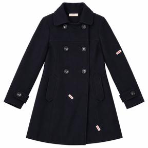 Double Breasted Pea Coat Black Wool Blend