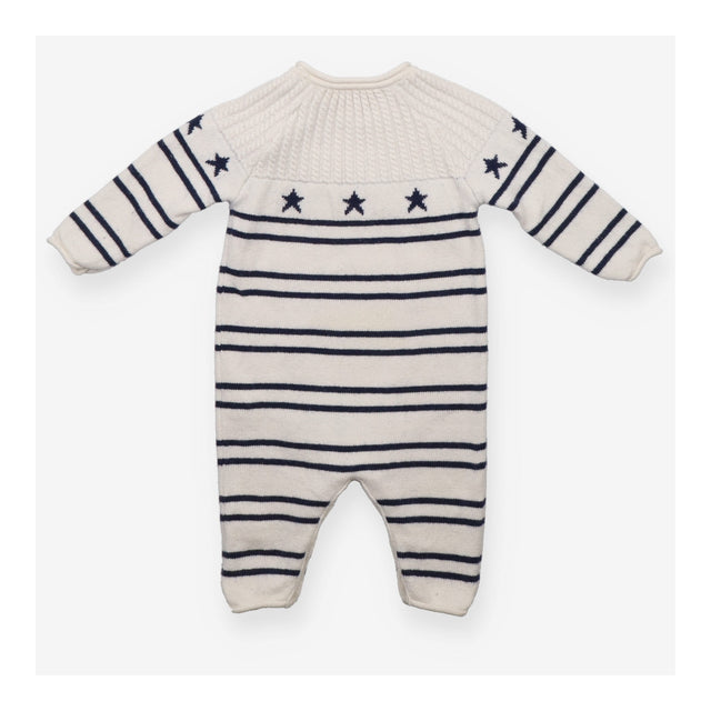 Romper Knit White Blue Stripes and Stars