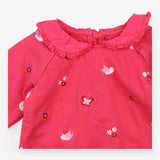 Sweater collar pink birds flowers