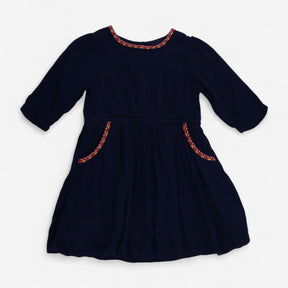 Dress Long Sleeve Blue with Aztec Edging