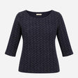 Top Navy Blue Textured Three Quarter Sleeve Pocket