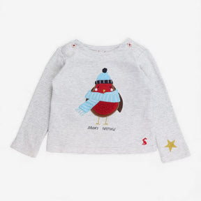 T-Shirt Long Sleeve Grey Festive Robin 