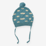 Hat knitted blue with clouds