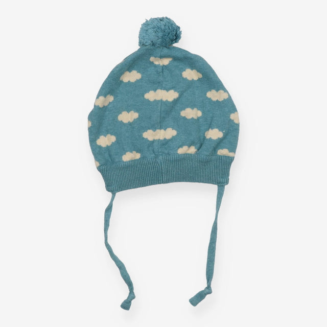 Hat knitted blue with clouds
