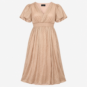 Dress V-Neck Flutter Sleeve Metallic Gold Sparkle