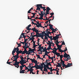 Navy raincoat pink floral fleece lined